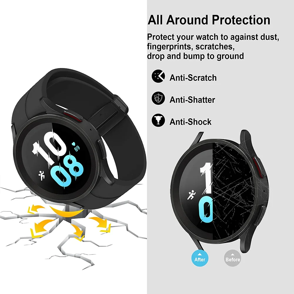 Cover for Samsung Galaxy Watch 5 pro Case 45mm 4 5 6 44mm 40mm Screen Protector PC Bumper Tempered Glass Galaxy watch 6 Case