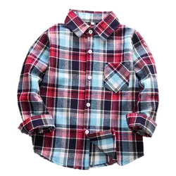 2024 Children Flannel Shirt Button Down Design Kids Long Sleeve Blouse For Baby Boys Girls Age 1-10 Years Wear LC389