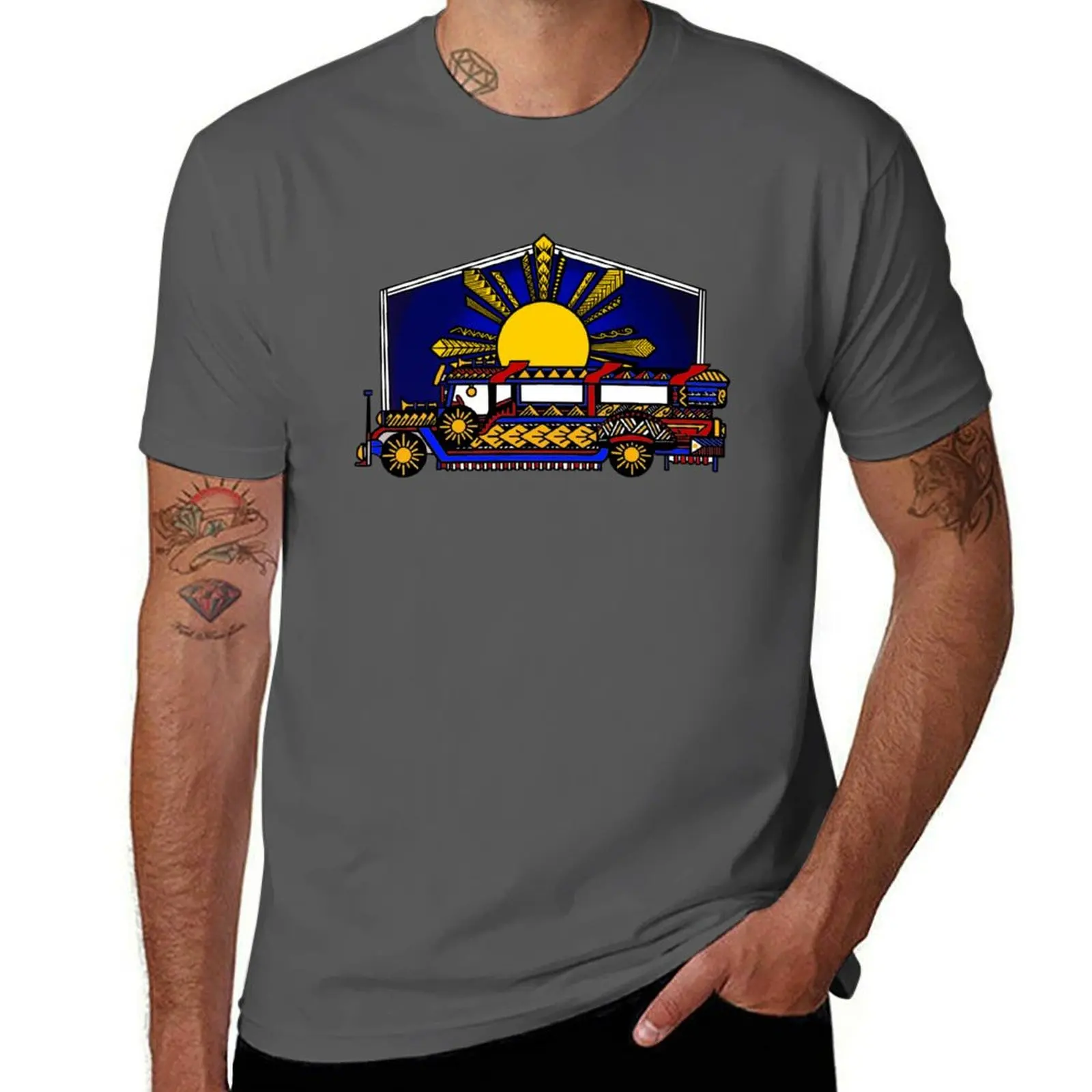

Colorful Tribal Passenger Jeepney with Night Sky T-Shirt customs design your own summer tops summer 2025 t shirt for men