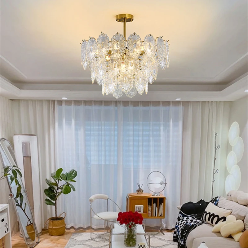 Modern French Romantic Luxury Glass Art Ceiling Chandelier For Living Room Restaurant Bedroom Kitchen Loft Indoor Led Lights