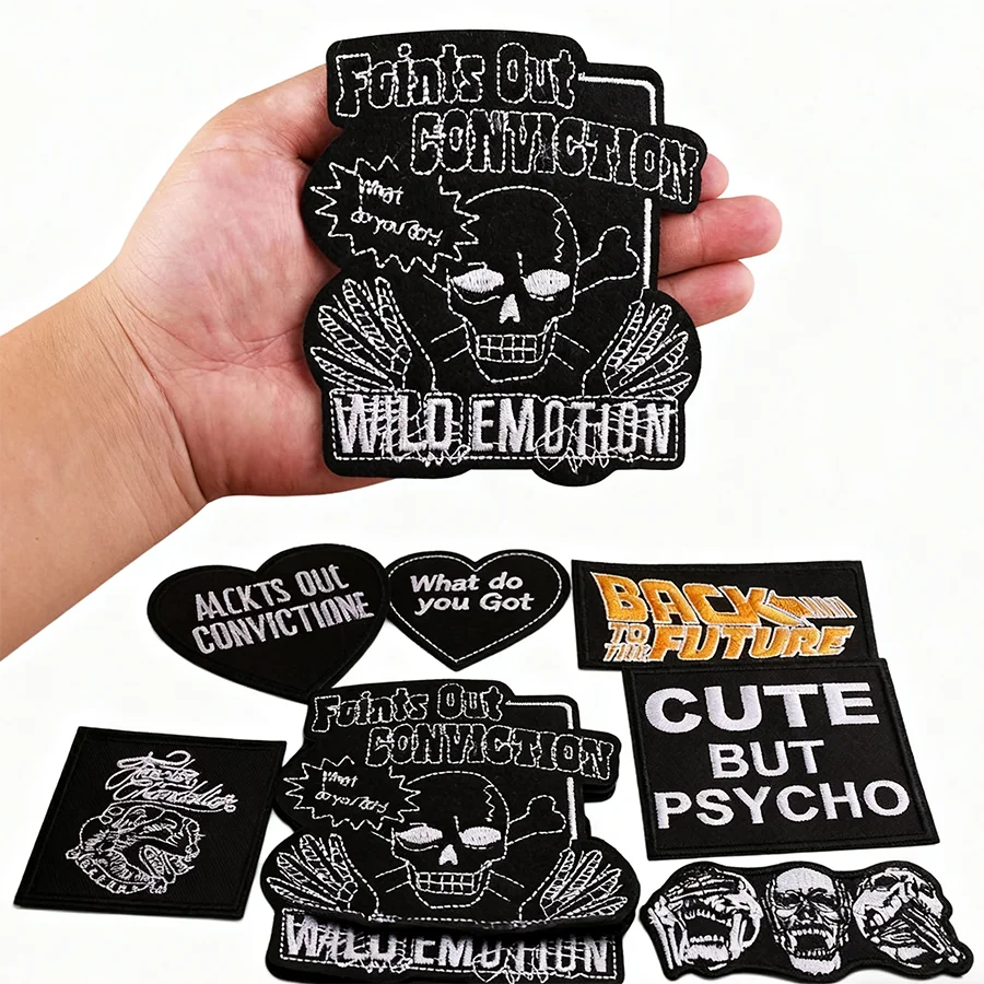 

Готическая нашивка с вышивкой черепа в стиле панк, английский дизайн, железная нашивка для рубашек, шапок и рюкзаков