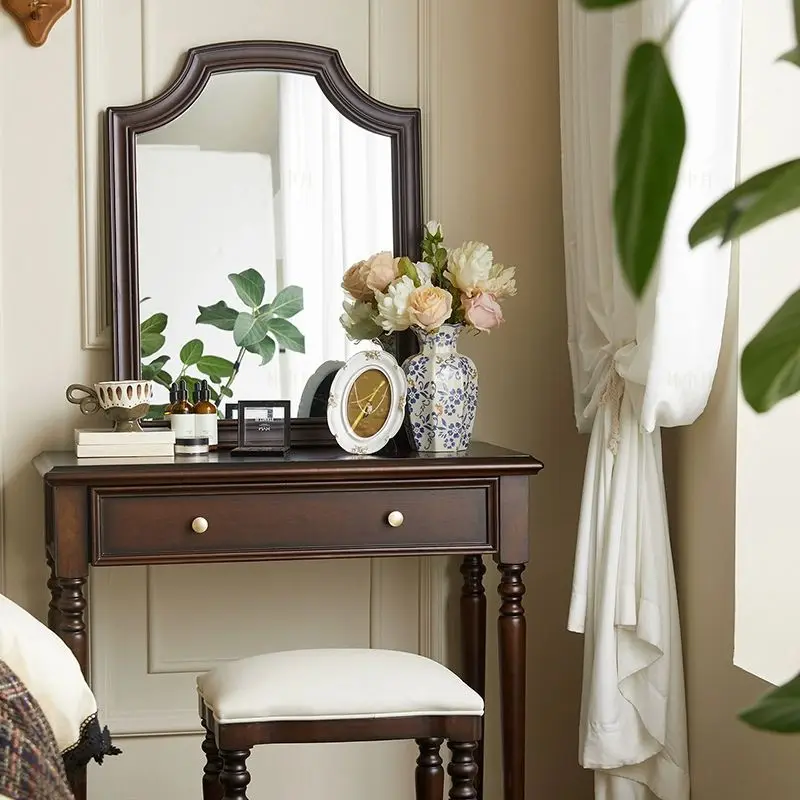 

HYS American retro dresser bedroom small apartment light luxury solid wood makeup table storage integrated French medieval