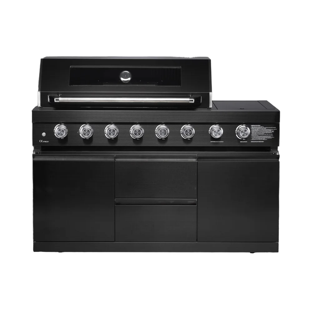BBQ Gas Grill, Stainless Steel 304, Cabinet Storage, Side Burner, Outdoor Barbecue Cooking, Durable, High Efficiency