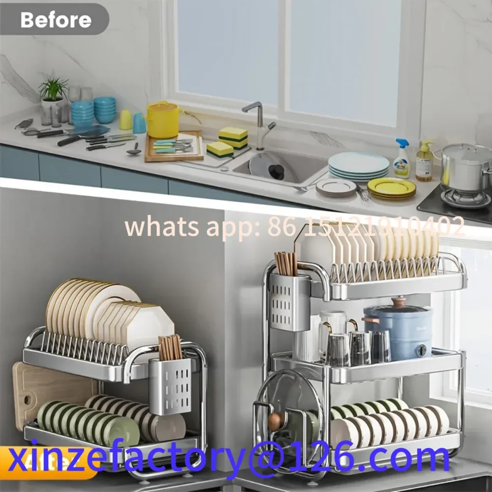 Customizable Dish Drying Rack Multifunctional Rustproof Big-capacity Bowl Storage Shelf Stainless Steel
