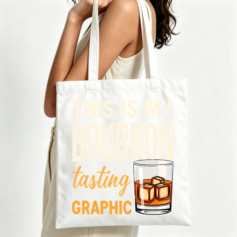 alcohol glass and typography print canvas tote bag, casual style for daily shopping and outings