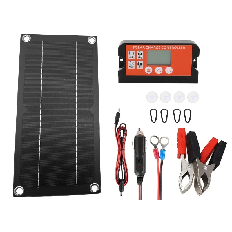 

60W Solar Panel Kit High Conversion Rate Portable 18V Monocrystalline Panel Cell High Efficiency for Outdoor Camping Agriculture
