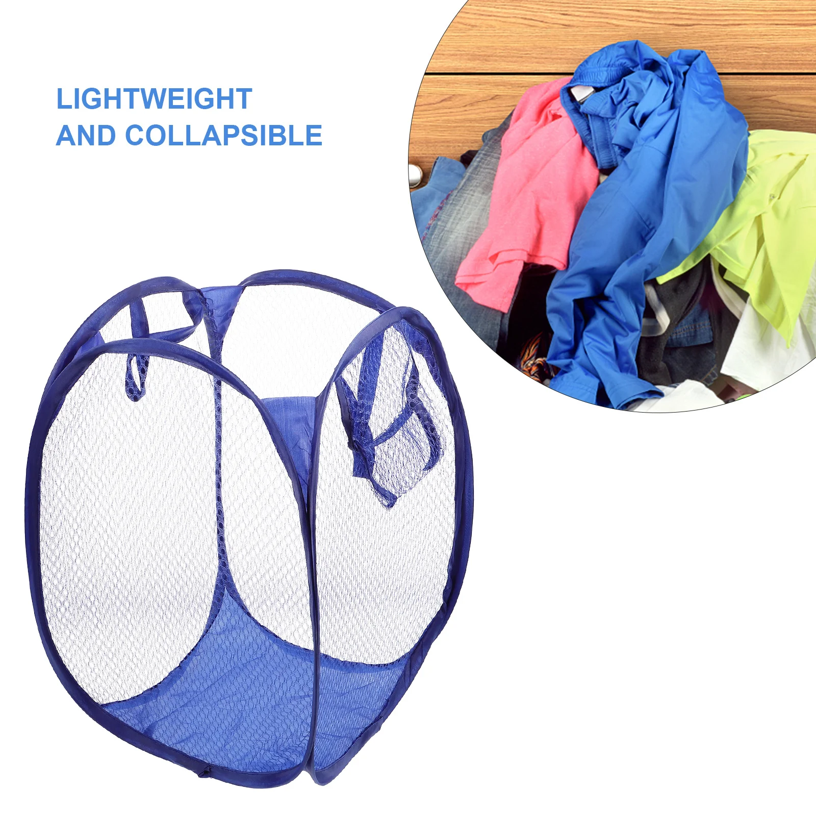 

Foldable Mesh Laundry Hamper Blue for Dorm Rooms Apartments Portable Sturdy Handles Side Pocket Laundry Hamper