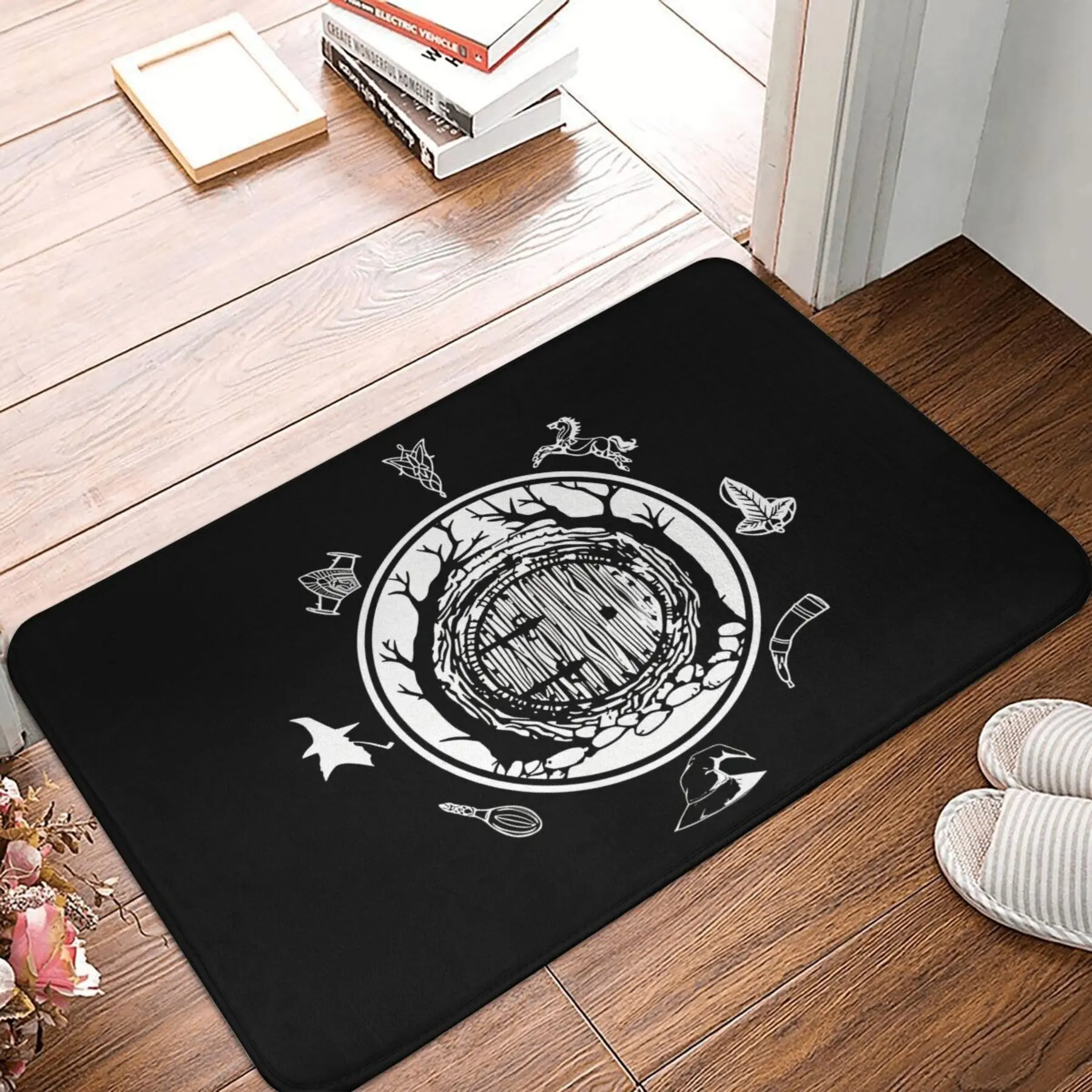 Mystic Moon & Symbols Doormat, Black Occult Pattern Floor Rug, Non-Slip Welcome Mat for Entryway Home Decor Gift