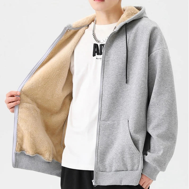 1pcs Mens Zipper Hoodies Autumn Winter Womens Thick Velvet Long Sleeve Hooded Sweatshirt Fashion Casual Couple Outfit Sportwears