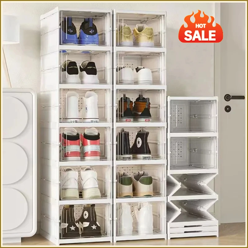 3/6 Layers Foldable Shoes Storage Box Transparent Sneaker Shoes Box Stackable Dustproof Cabinet Shoe Organizers Rack Shelf image 3