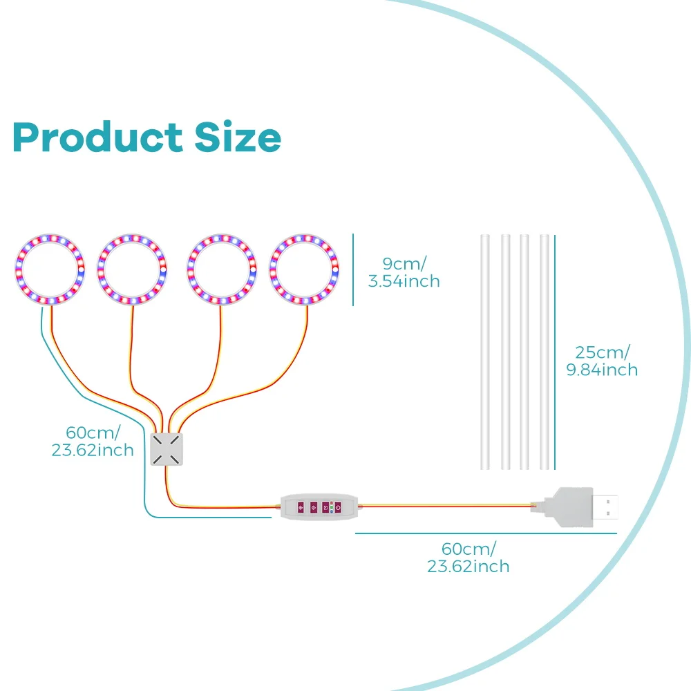 LED Plant Grow Light USB 5V Full Spectrum Hydroponic Dimmable Timer Auto On/Off Cactus Flowers Succulent Growth Cultivation Lamp