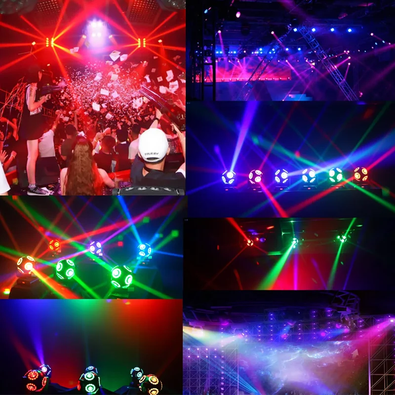 8x15W LED RGBW haz de luz con cabezal móvil de fútbol 3 en 1 DMX efecto de escenario iluminación rotación infinita para DJ Fiesta Disco club