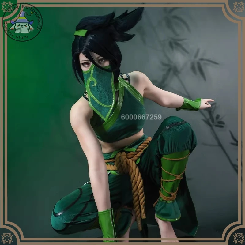 

Top Game Cosplay The Rogue Assassin Costume Anime Akali Role Playing Clothes Fashion Green Top Pants for Women Adult Comic Con