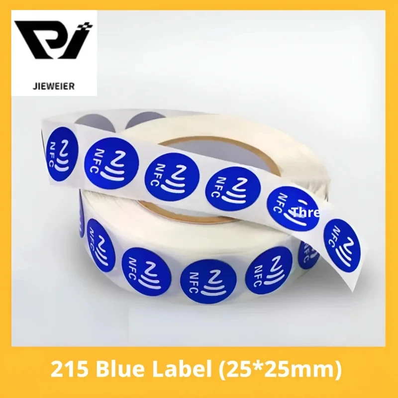 Blue NTAG215 NFC Sticker Tags Original Chip 504Bytes Rewritable Transparent Adhesive RFID Labels Compatible with All NFC Devices