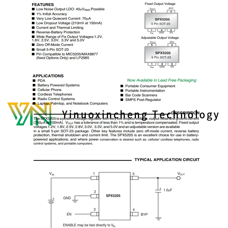 20PCS/LOT SPX5205M5-L-1-8/2-5/3-3/5-0TR SOT-23 Low voltage differential linear regulator (LDO) chip