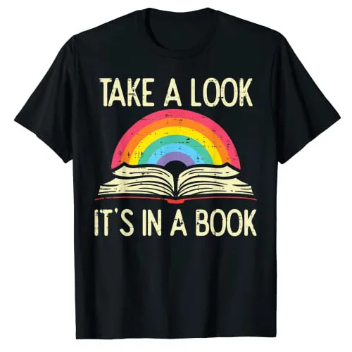 

Take A Look Its In A Book Vintage Reading Bookworm Librarian T-Shirt Librarians Graphic Tee Tops Book-Lovers Book Nerds Outfits