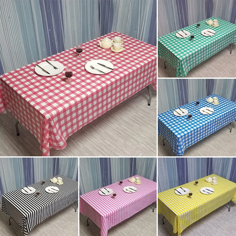 

1pc Disposable Pe Waterproof Tablecloth Striped Wavy Oil-proof Table Cover Picnic Party Decor Simple Thickened Plaid Tablecloth