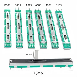 5pcs Straight Slide Liner Potentiometer Mixer Fader Variable Resistors A103 B103 A20K A50K D10K B20K Ohm 75mm Dual Channel Fader