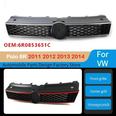 6R0853651C for Volkswagen VW Polo 6R 2011 2012 2013 2014 Honeycomb Grill Replacement Center Grille Mask Refit Mesh Cover Grille