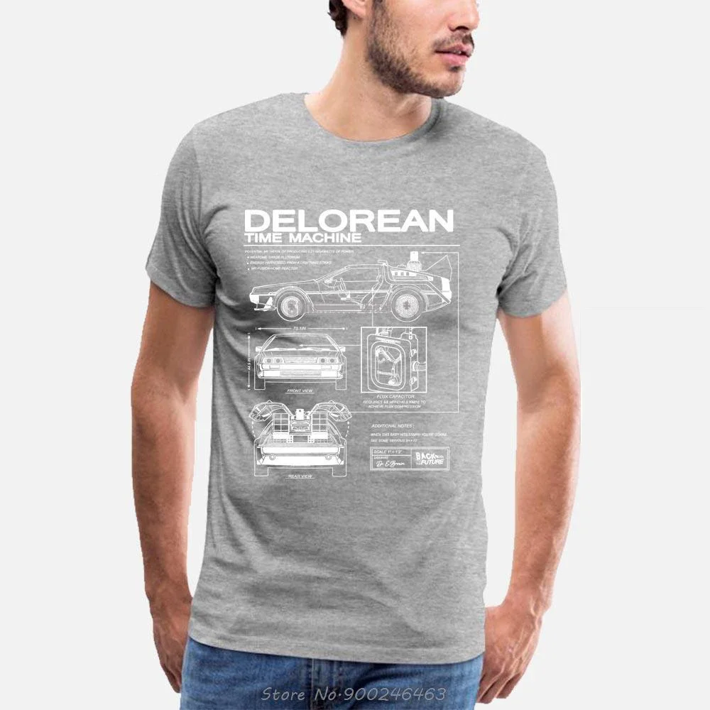 Back to the future with the Delorean Schematic3DT shirt, men\'s hip-hop casual statement crewneck short-sleeved streetwear top