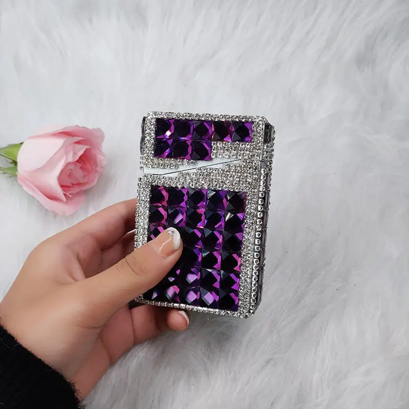 Creative Diamond-encrusted Women\'s Automatic Pop-up Cigarette Case Full Diamond Cigarette Case 20 Cigarette Accessories