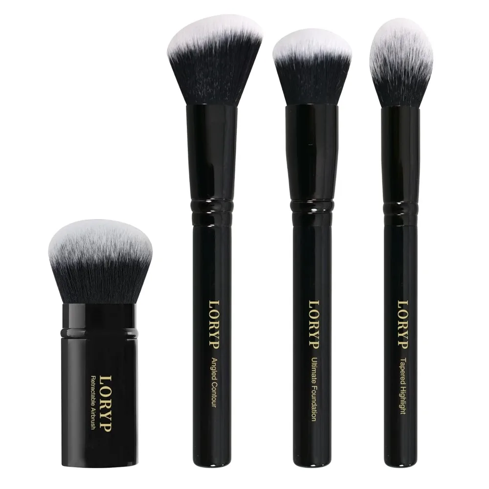 4-teiliges professionelles Make-up-Pinsel-Set für das ganze Gesicht mit einziehbarem Kabuki-Airbrush für Puder, Flüssigkeit, Creme, abgewinkelter Rougepinsel, Fo