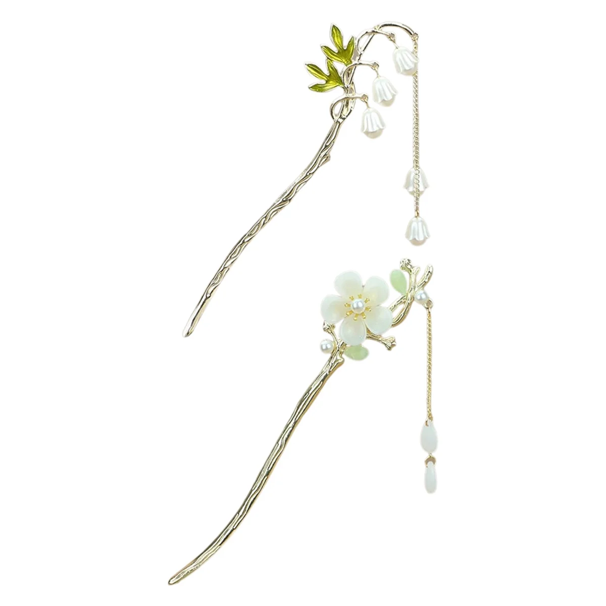 Lily of the Valley Chinese Hair Sticks for Buns,Pearl Flower Vintage Hair Chopsticks Dangle Tassel Hair Accessories,2Pcs