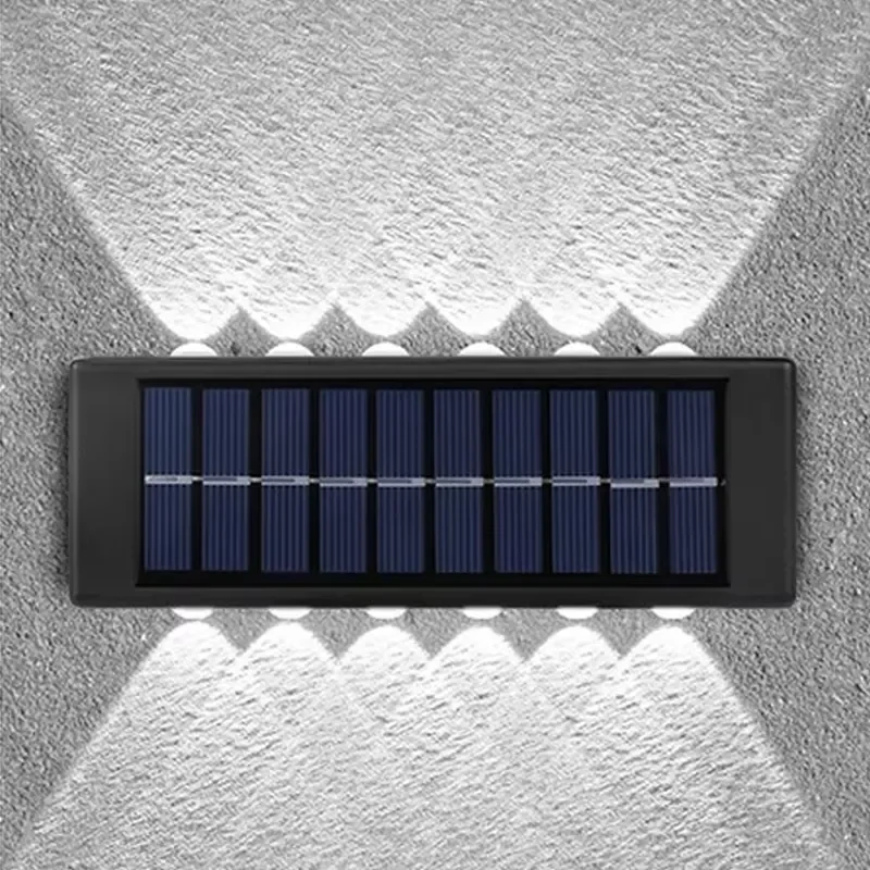 12 LED Solar Wall Light Up/Down Illuminate Outdoor Sunlight Sensor IP65 Waterproof Warm White Eco-Friendly Modern Nordic