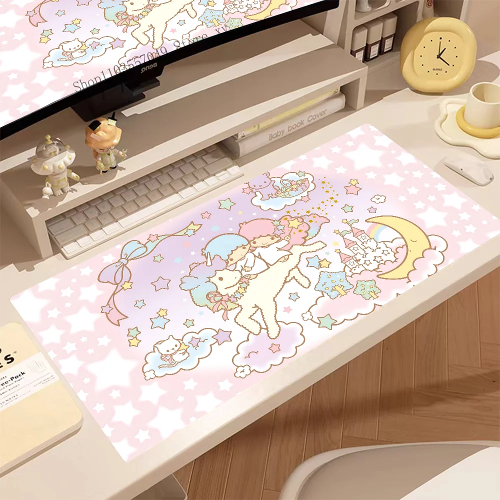 MINISO Sanrio Kawaii Cute Little Twin Stars Mousepad Desk Pad Gaming Accessories Prime Gaming XXL Keyboard Pad Stitched