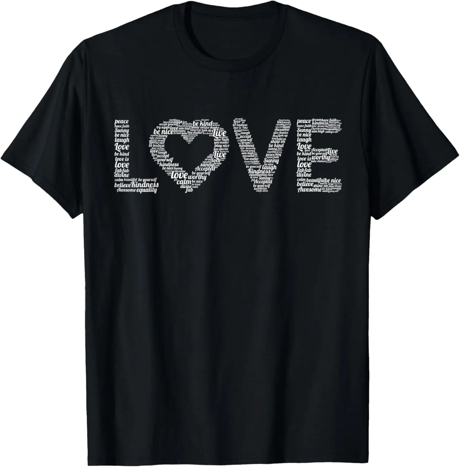 Love Word Cloud Graphic T-Shirt Positive Affirmations Message Tee Daily Wear