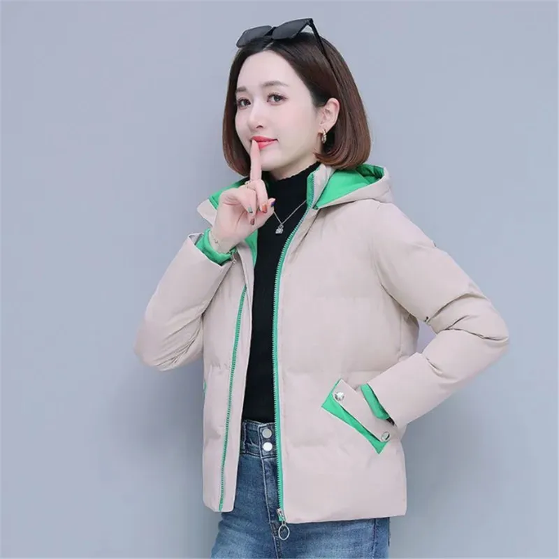 Winter Cotton Jacket Women 2023 New Loose Hooded Stand-Up Collar Coat Fashion Pocket Outerwear Thicken Parka Overcoat Female