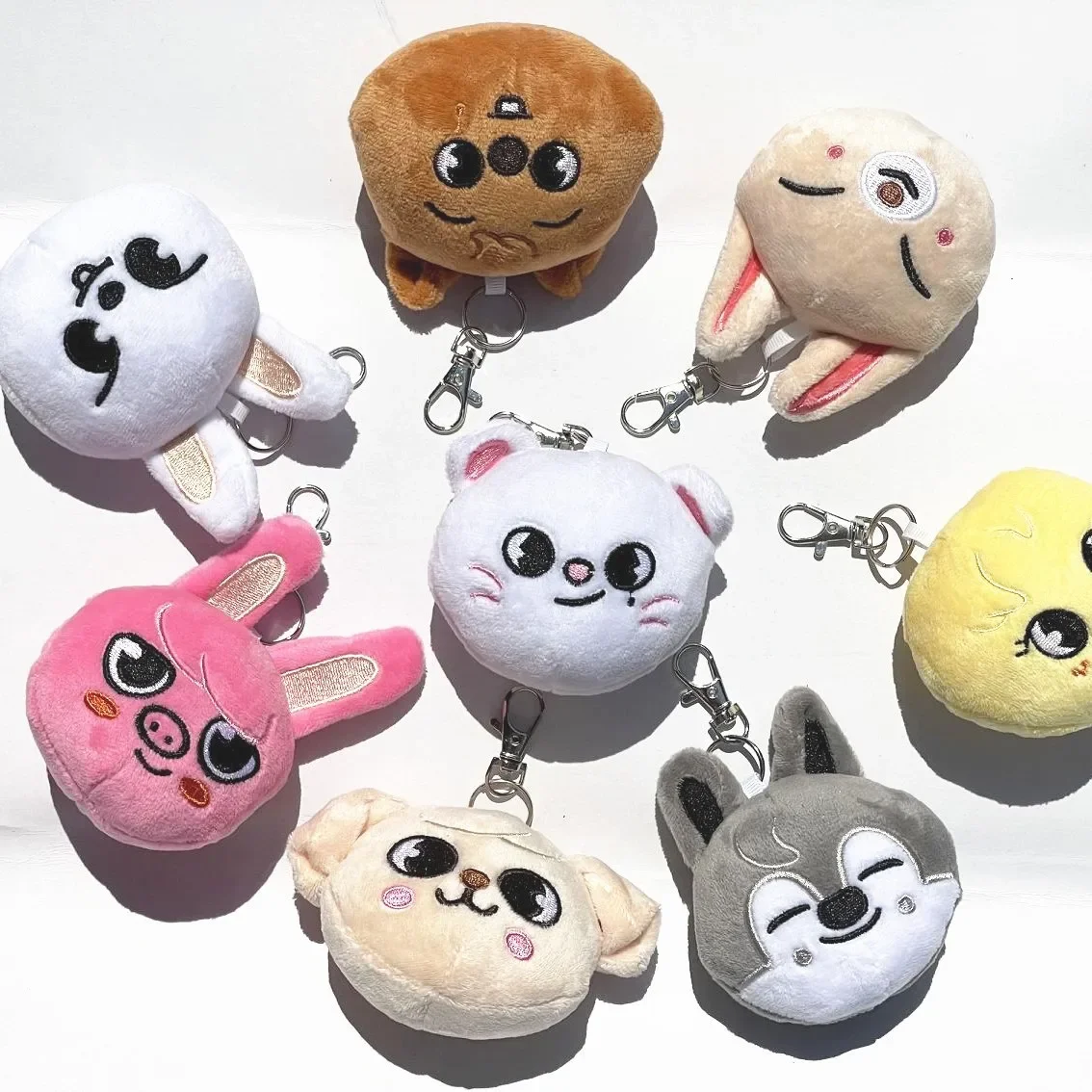 *8pcs SKZOO Plush Toy Doll Plush Keychain Cartoon Animal Head Doll Pendant Backpack Pendant For Birthday Gift