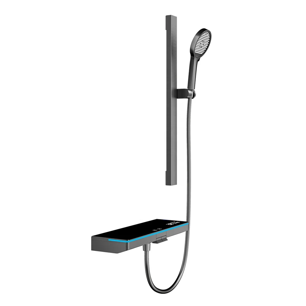 

LED Digital Display Bath Shower Mixer Faucet Set 2-Function With Slide Bar Stainless Steel Bathroom Shower Head for Apartment
