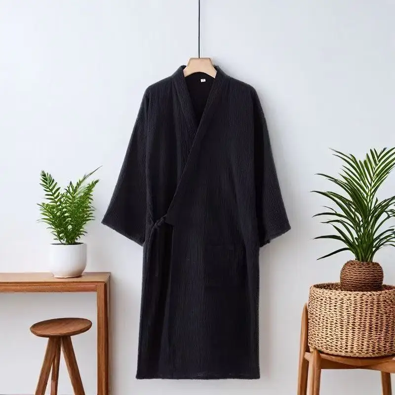 Vintage Pure Cotton Long Robe Men Women Traditional Chinese Incense Tea Uniform Simple Couples Pajamas Home Wear Taoist Robe - Image 3