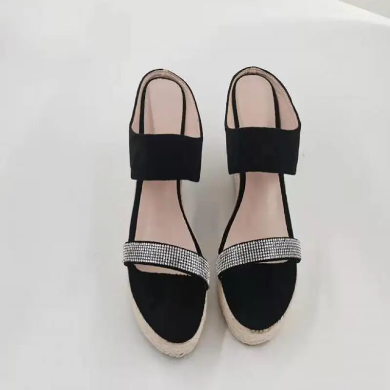 Size 31-43 2023 New Summer Wedge Sandals Platform Women\'s Shoes 9cm High Heel Rhinestone Slippers Open Toe Beach Sandals