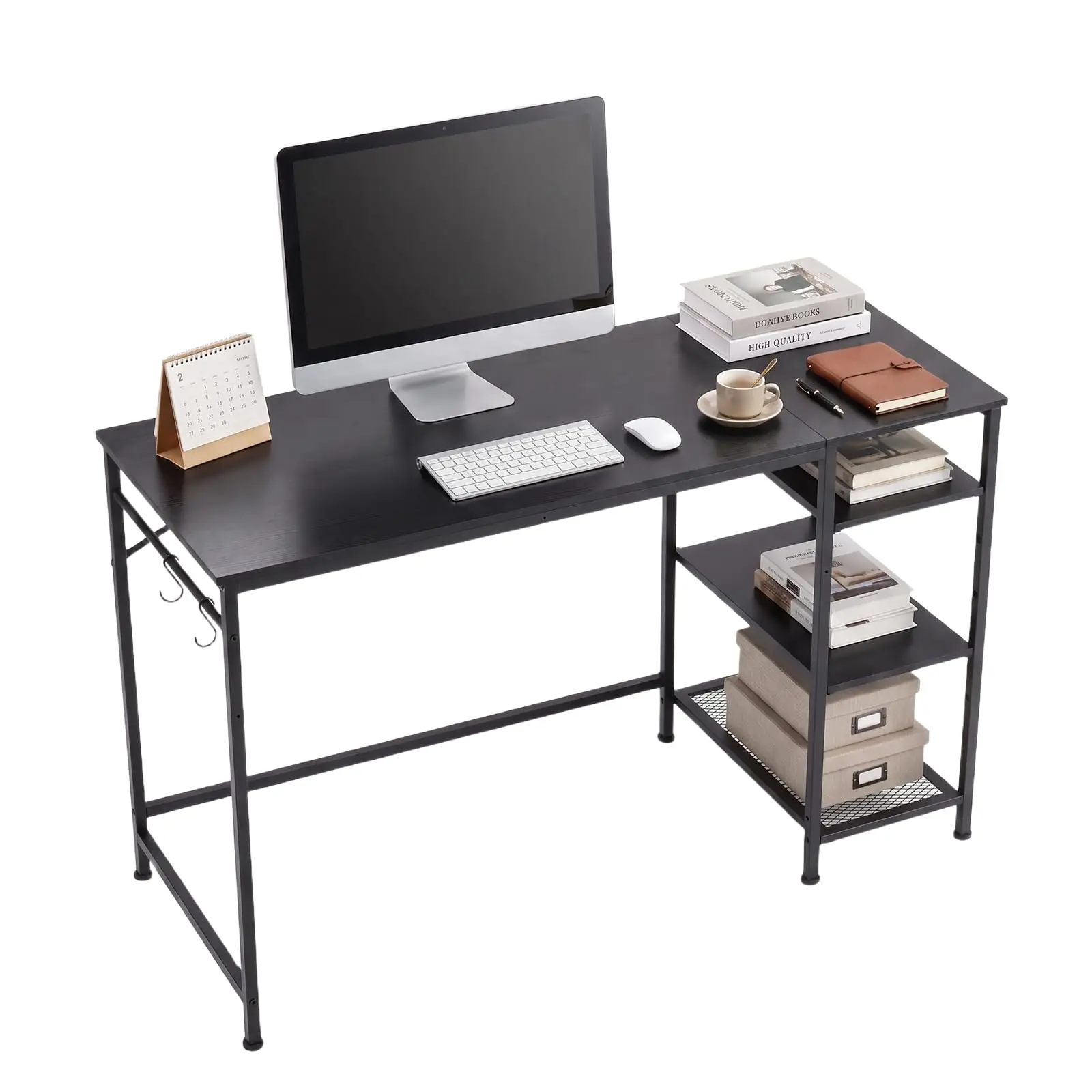 Modern Modern Metal Frame Computer Desk for Home Office, Writing Study Table with 3-Tier Side Storage Shelves, Writing Study Workstation for Bedroom Study Room - Aliexpress Deal