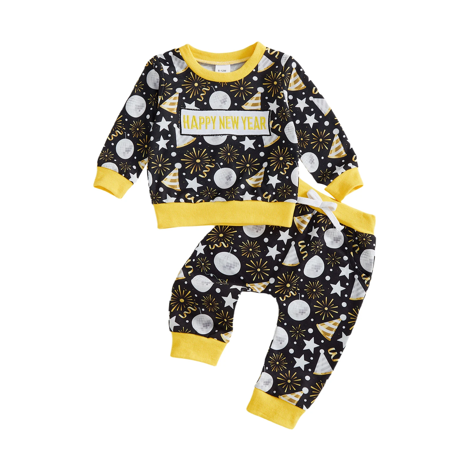

Новогодняя одежда для малышей, пуловер с длинными рукавами и круглым вырезом с принтом фейерверка, длинные штаны с эластичной резинкой на талии, комплект из 2 предметов