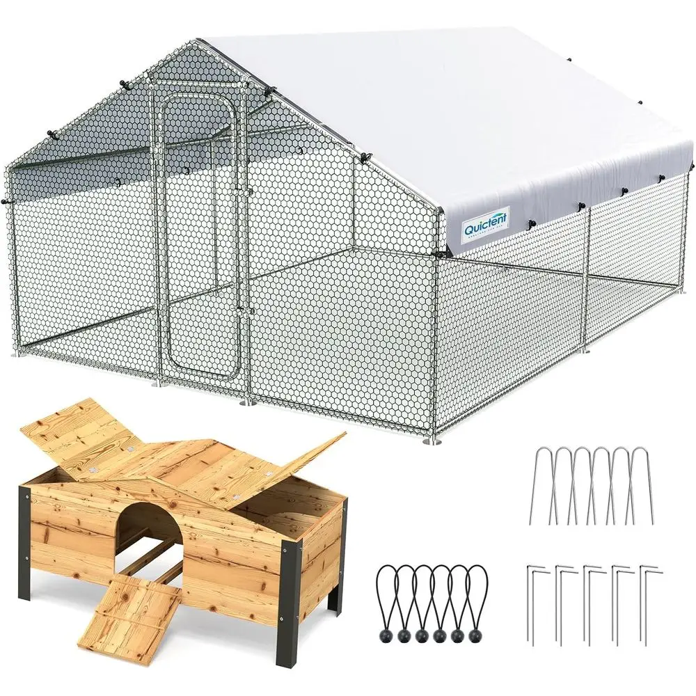 

Просторный курятник с зоной для гнездования, водонепроницаемой крышей и прочной сеткой для более чем 20 кур, уличный вольер для кур 12x9x6.6 футов