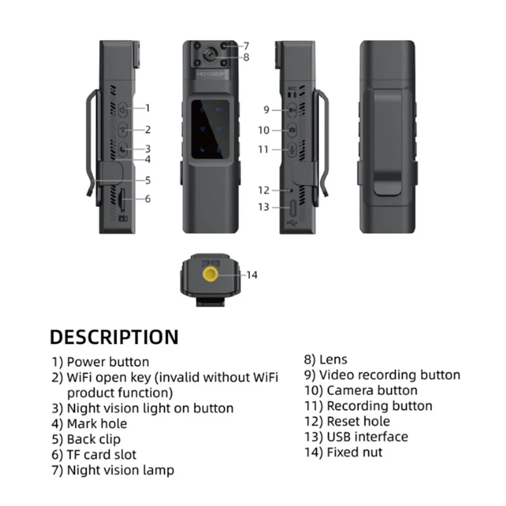 HD 1080P Portable Back Clip Camera Mini DV Police Recorder 180 degree Rotating Lens Infrared Night Vision Recorder