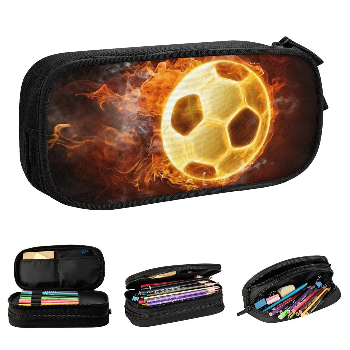 Fire Balls Soccer Football Sports Pencil Case Classic Pen Holder Bag Student Large Storage School Supplies Gifts Pencilcases