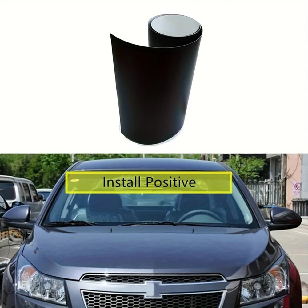 1-teiliger schwarzer Sonnenblende-Aufkleber für die Windschutzscheibe des Autos, glänzende Auto-Sonnenschutz-Schutzfolie, PVC-Glas, Anti-UV-wasserdichter Sonnenstreifen