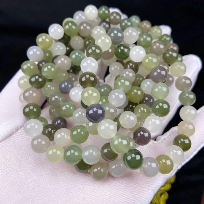 

Natural Premium Transparent - Bracelet 8mm Hetian Jade Multi-Gemstone Round Bead Bracele