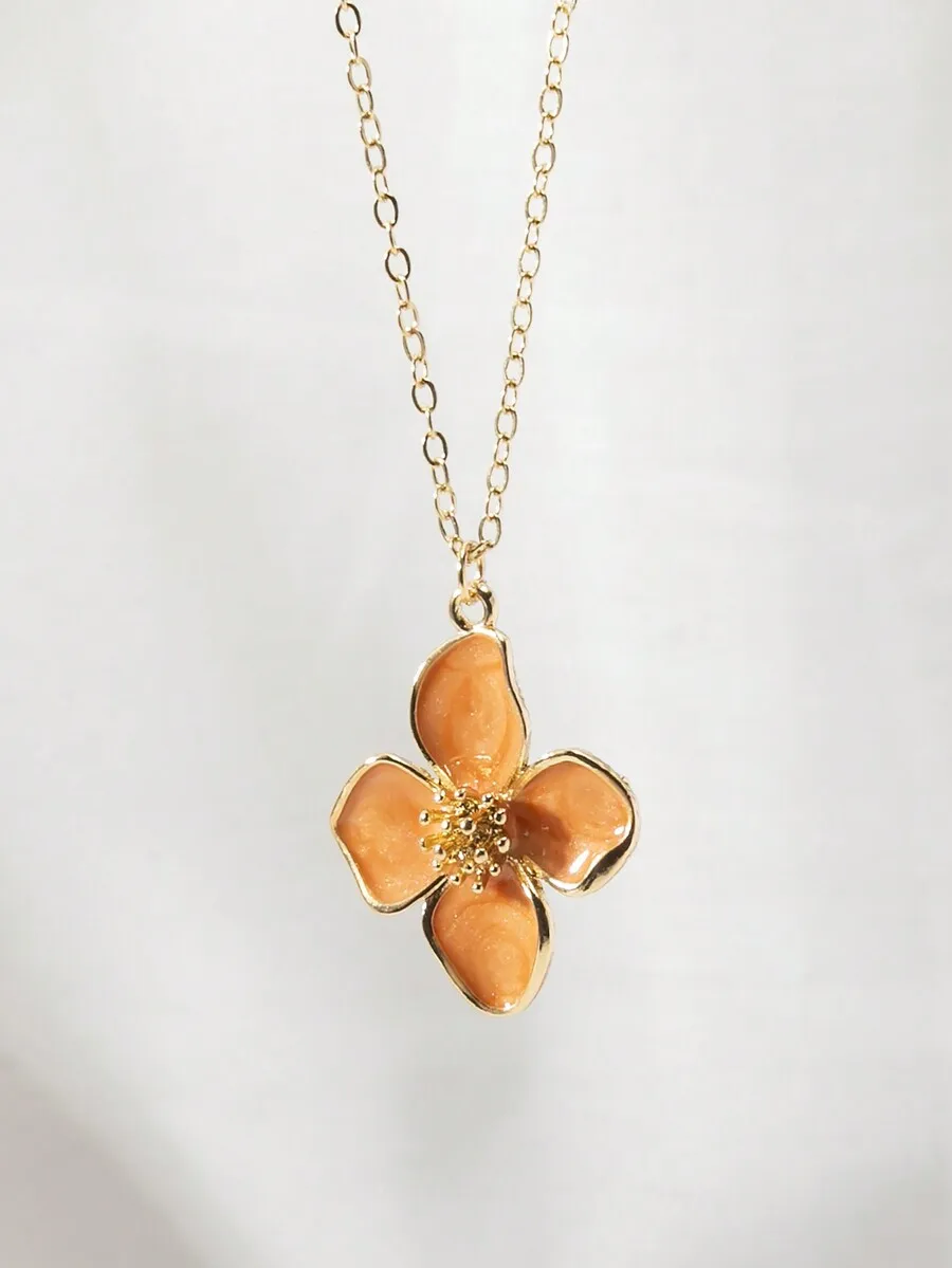 Elegant Orange Flower Pendant Necklace For Women Spring Summer Daily Vacation Wear