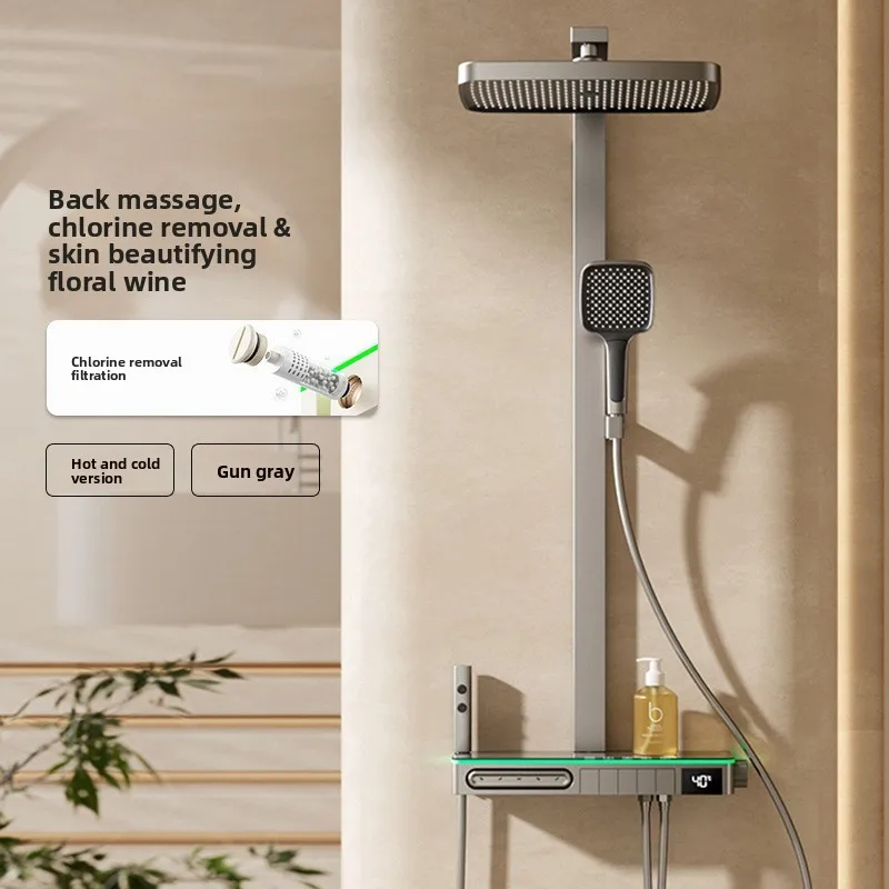 Smart Digital Display Dechlorinating Skin Beautifying All Copper Shower Set Home Use Cold Hot Shower Copper Shower Set Bathroom