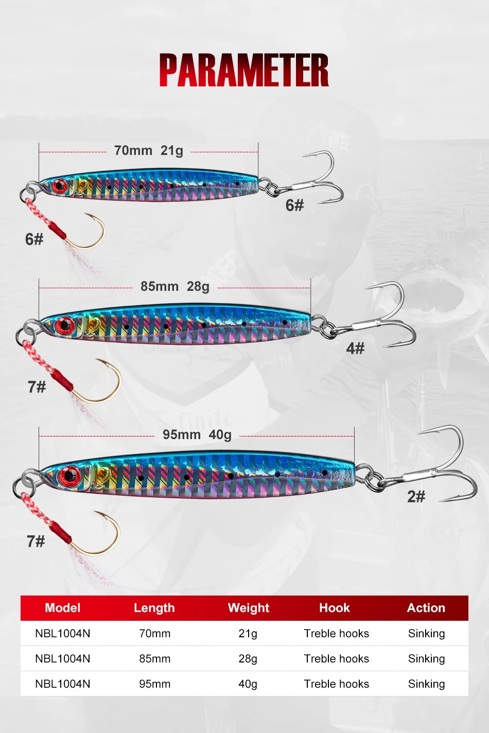 NOEBY-Sinking Metal Jig Angelköder, Löffel-Wobbler, künstlicher harter Köder, langsames Jigging zum Salzwasserangeln, 70 mm, 85 mm, 95 mm – Detail 2