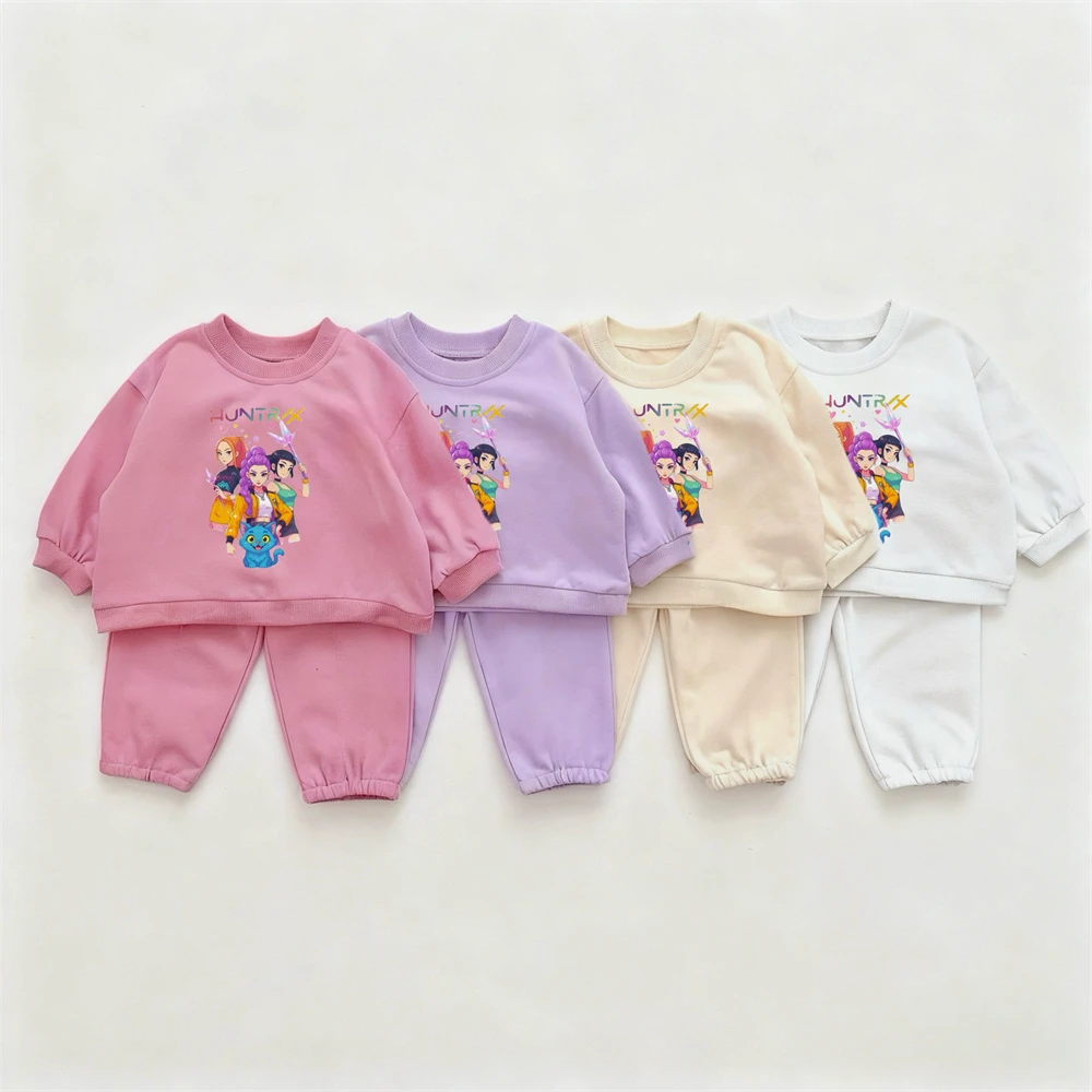 الأطفال الخريف زي بلوزات جميلة بلون السراويل قطعتين مجموعة لباس خارجي طفل طويل الأكمام شيطان الصيادين بلايز + السراويل