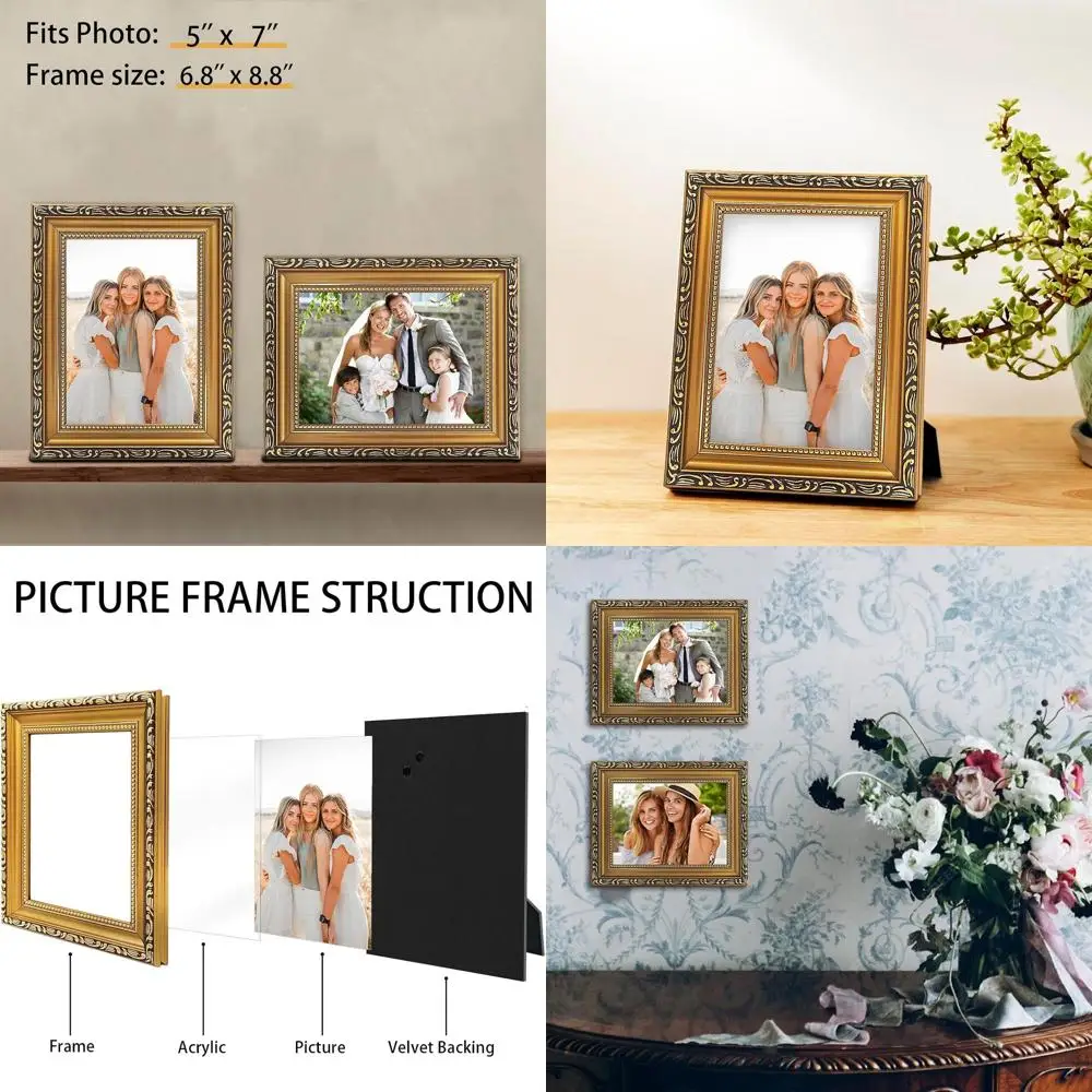 

Набор из 6 винтажных рамок для фотографий 5x7 Gold Bulk - Изысканные рамки для фото и постеров