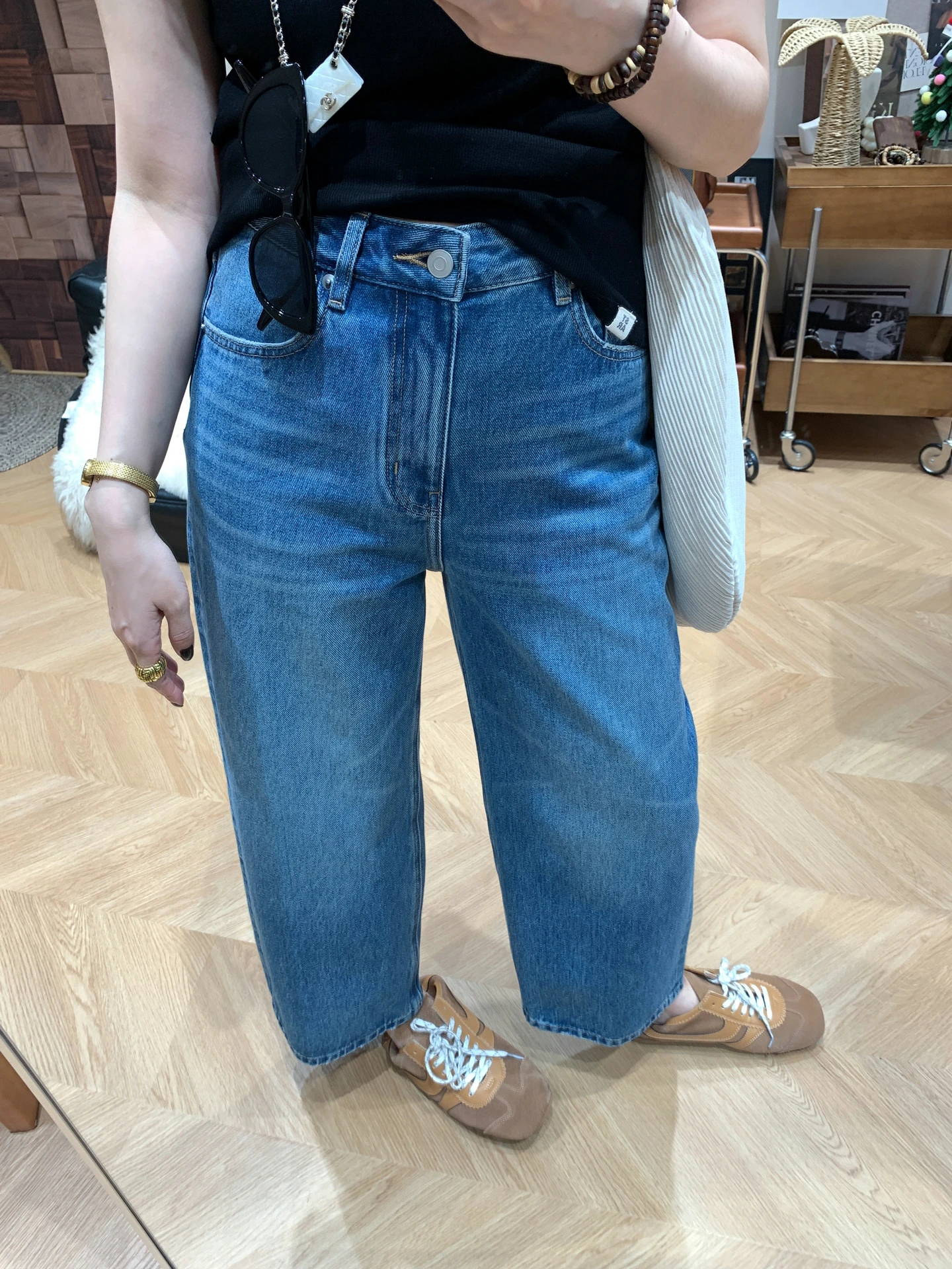 

Spring New High Waist Straight Leg Jeans Women's Faion Pear ape Small Size Trendy Harlan Pants Casual Cotton Blue