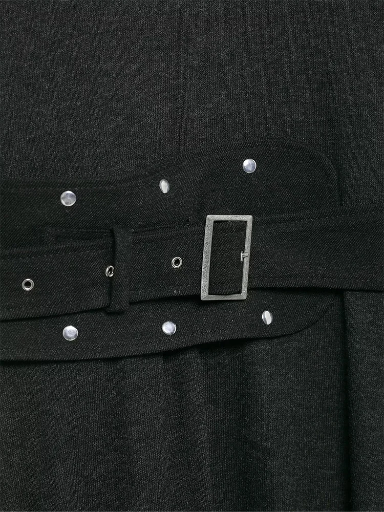 فساتين نسائية صيفية متينة غير متماثلة برقبة دائرية وأكمام طويلة بطيات فساتين نسائية عصرية مع حزام تزيين فستان ميدي مثير #4