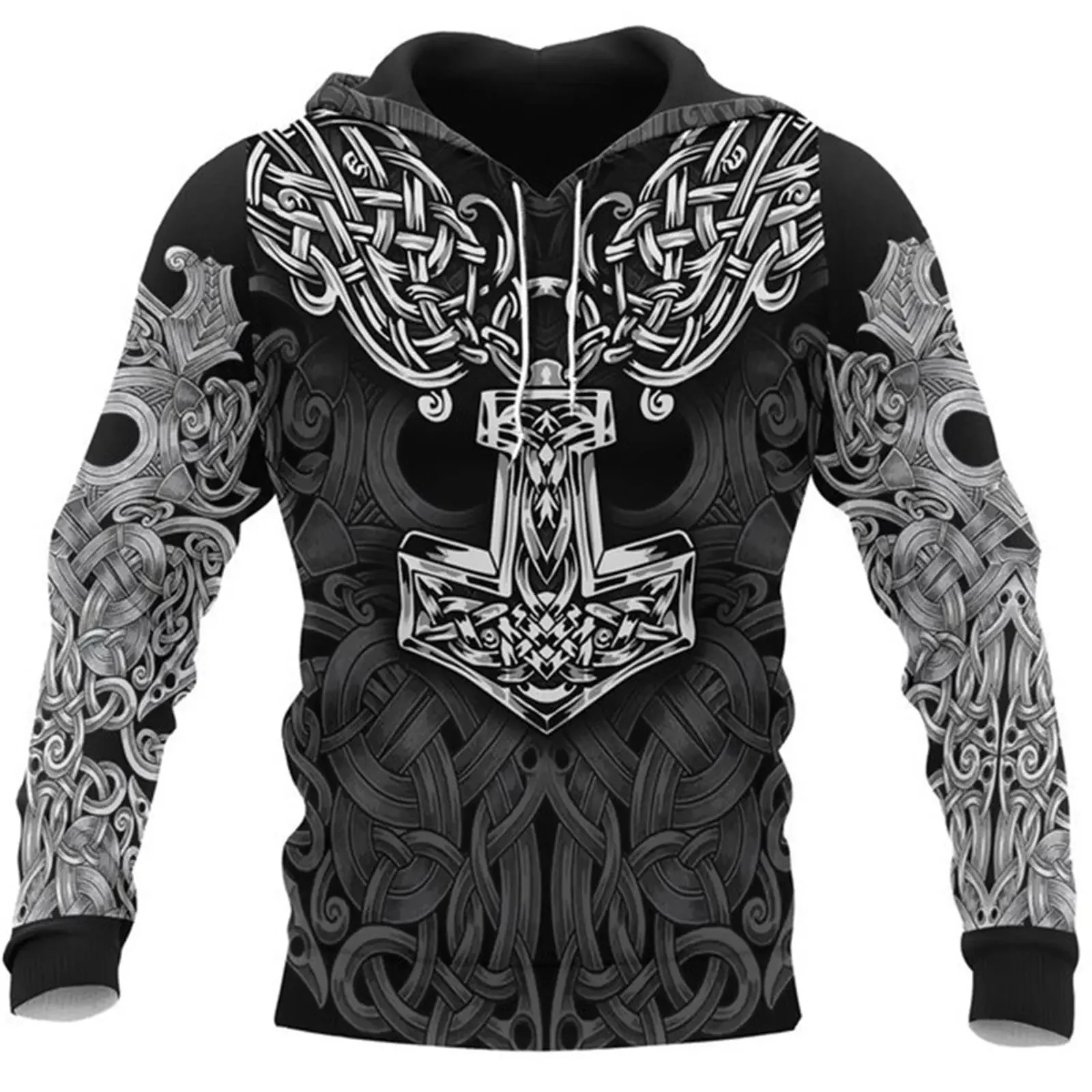 Fashionable Viking Tattoo 3D printed hoodie, men's Fall/winter casual trend outdoor sports loose street wear hoodie, Asian size